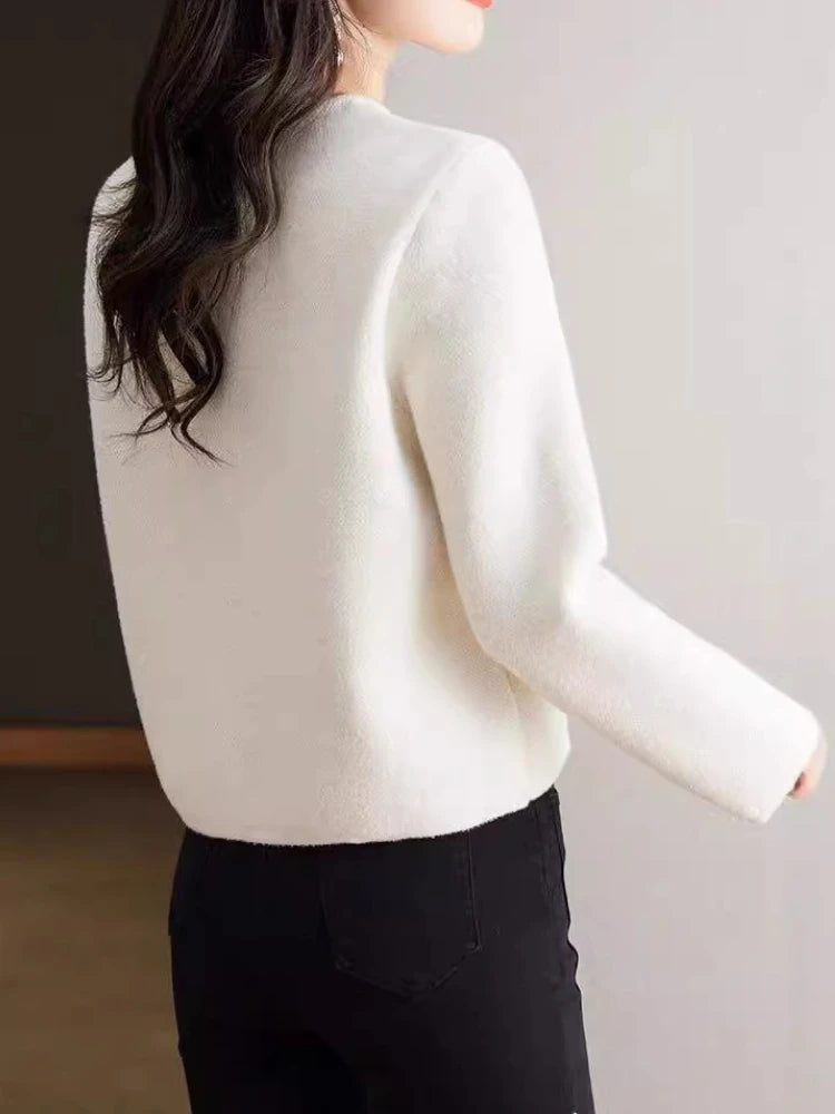 Women 2025 Clothing Fashion Solid Sweaters Coat Autumn Winter New Vintage Elegant Chic Button Short Style Knitted Cardigan