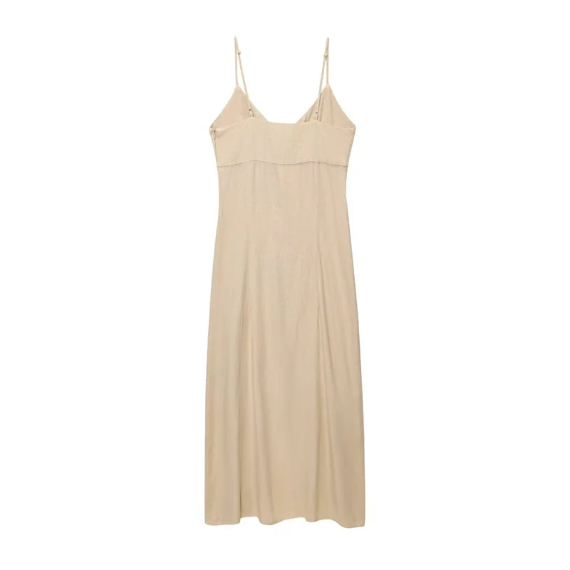 Women's Dresses 2025 New Linen Blend Suspenders Midi Skirt Women's Summer Long Dress