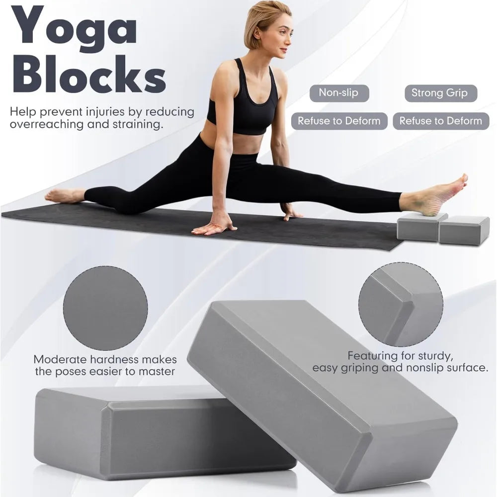 14 Pcs Yoga Kits for Home Workouts Pilates Equipment Set for Women Beginners Include Hot Yoga Towel Blocks Strap, Knee Pad, Resi