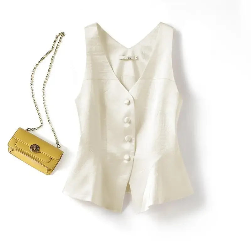 Elegant Vests for Women Autumn Solid Color Vest Undershirt Sleeveless V-neck Suit Shoulder Tops Streetwear Jacket Female Tanks