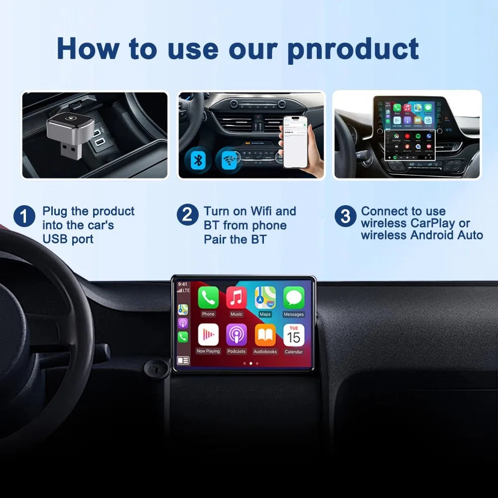 Wireless CarPlay Android Auto Adapter USB Dongle Smart Mini Box Plug and Play Universal for Volkswagen Toyota