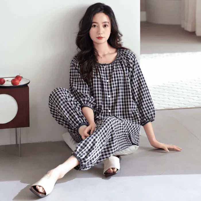 Women's New Spring and Summer Pajamas Homewear Suit Cloudy Cotton Leisure Loose Home Outside the Home Wear Homewear Suit