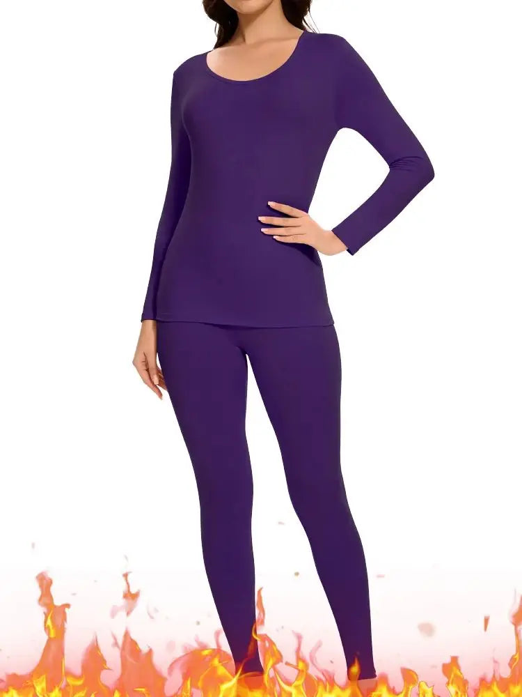 Women's Casual Warm Suit Long Sleeve Round Neck Bottoming Top Leggings Two-piece Set Solid Color Autumn Winter Outfits Female