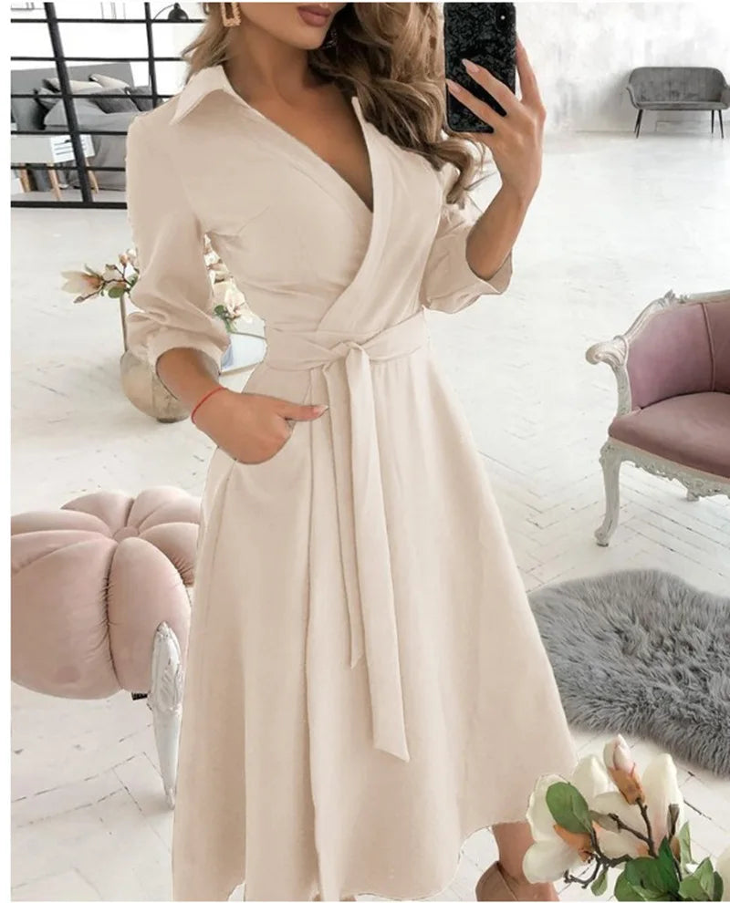 Women's summer off the shoulder hanging neck tie loose women's dress for commuting versatile temperament