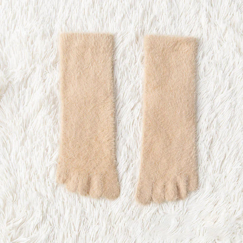 Women Girls Thick Coral Fleece Five Finger Socks Winter Warm Fluffy Toe Socks Soft Cozy Hosiery Female Anti-slip Floor Slippers