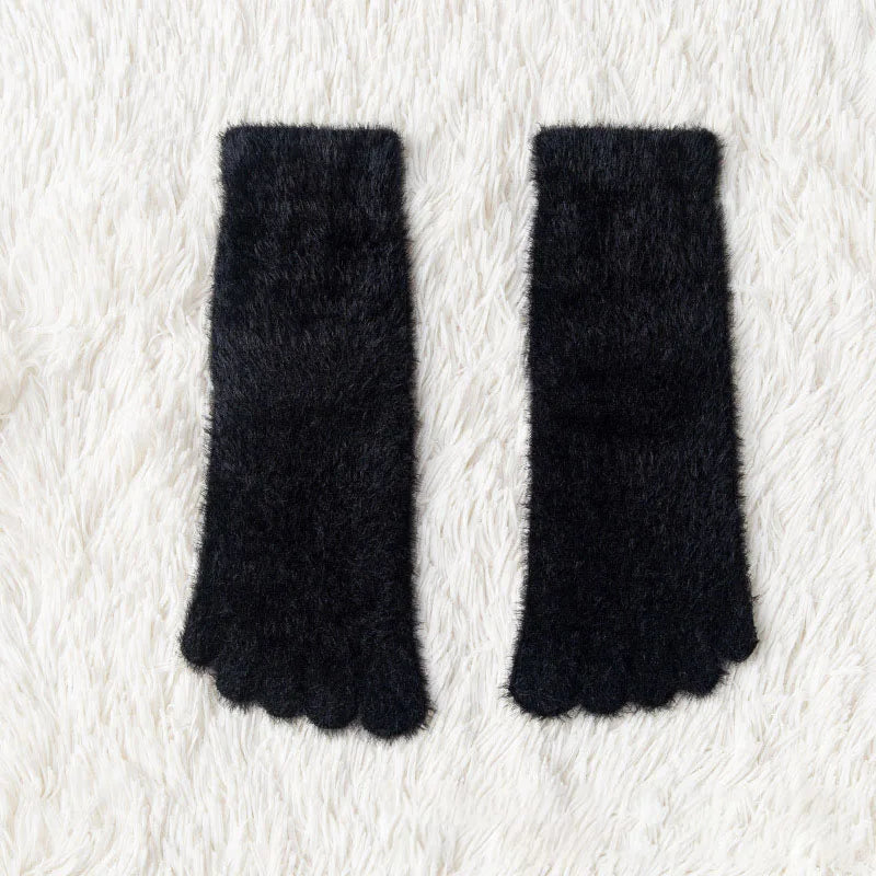 Women Girls Thick Coral Fleece Five Finger Socks Winter Warm Fluffy Toe Socks Soft Cozy Hosiery Female Anti-slip Floor Slippers