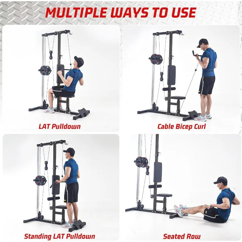 LAT Pulldown Machine, Multi-Functional Cable Machine with High Low Pulley Station, Row Cable Machine Home Gym Leg Support