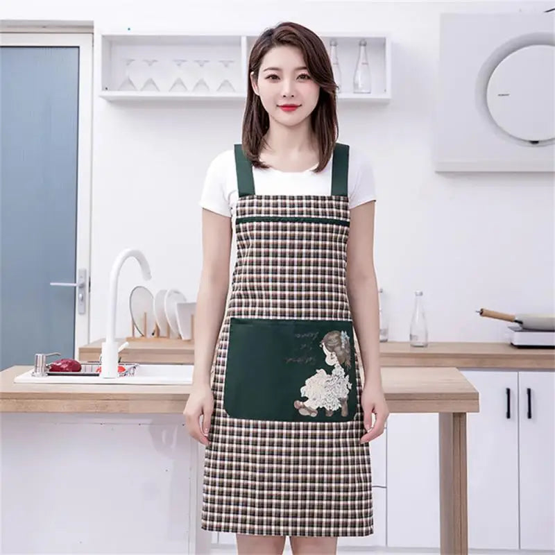 Household Women Kitchen Apron Wear Resistant Cartoon Girl Restaurant Uniform Breathable Cloth Antifouling Work Apron