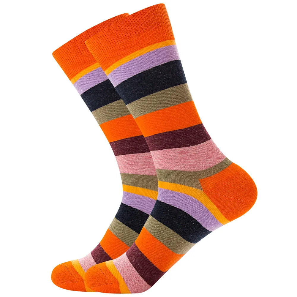Men's Happy socks Colorful striped women's socks High quality checkered diamond geometry Harajuku combed cotton socks gift socks