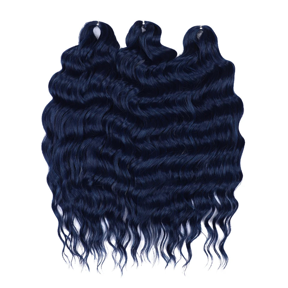 FASHION IDOL 24" 3pcs Deep Wave Curl Hair Synthetic Water Wave Braiding Hair Extensions Ombre Rainbow color Twist Crochet Hair