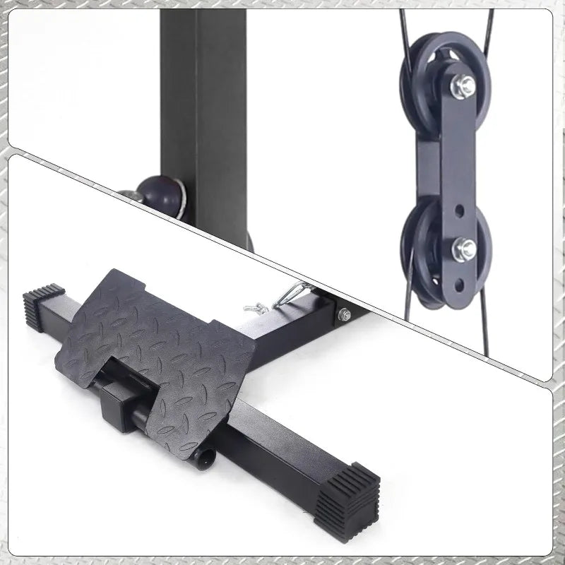 LAT Pulldown Machine, Multi-Functional Cable Machine with High Low Pulley Station, Row Cable Machine Home Gym Leg Support
