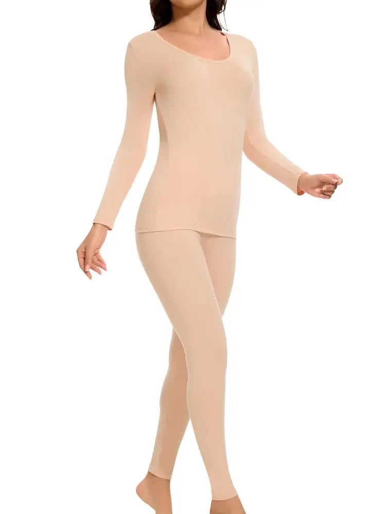Women's Casual Warm Suit Long Sleeve Round Neck Bottoming Top Leggings Two-piece Set Solid Color Autumn Winter Outfits Female