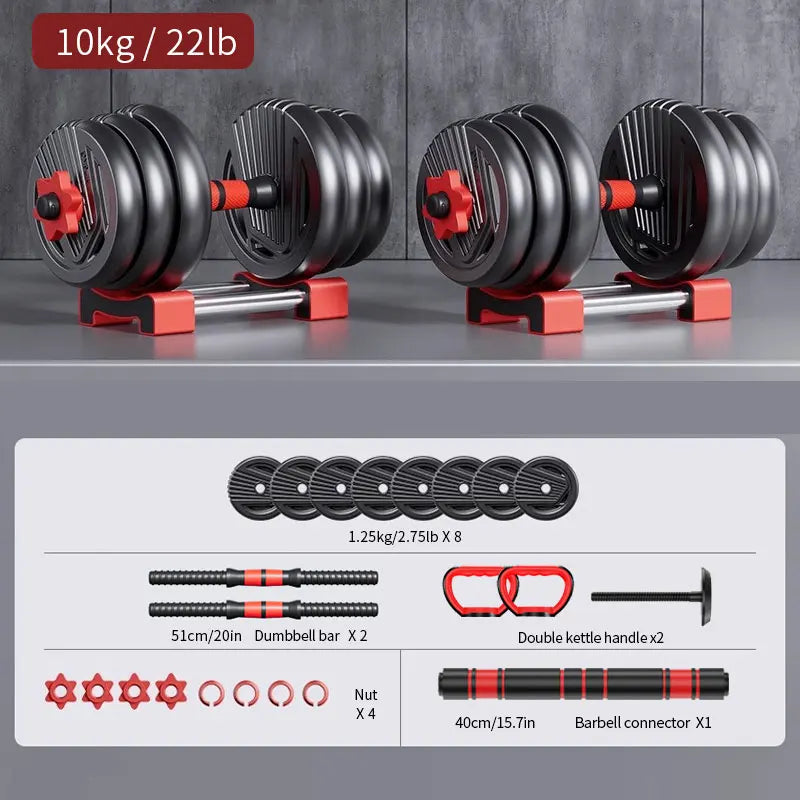 4-in-1 adjustable weight dumbbell set, dumbbells, barbells, kettlebells, prone push-up mode, 22lbs/33lbs kg exercise equipment