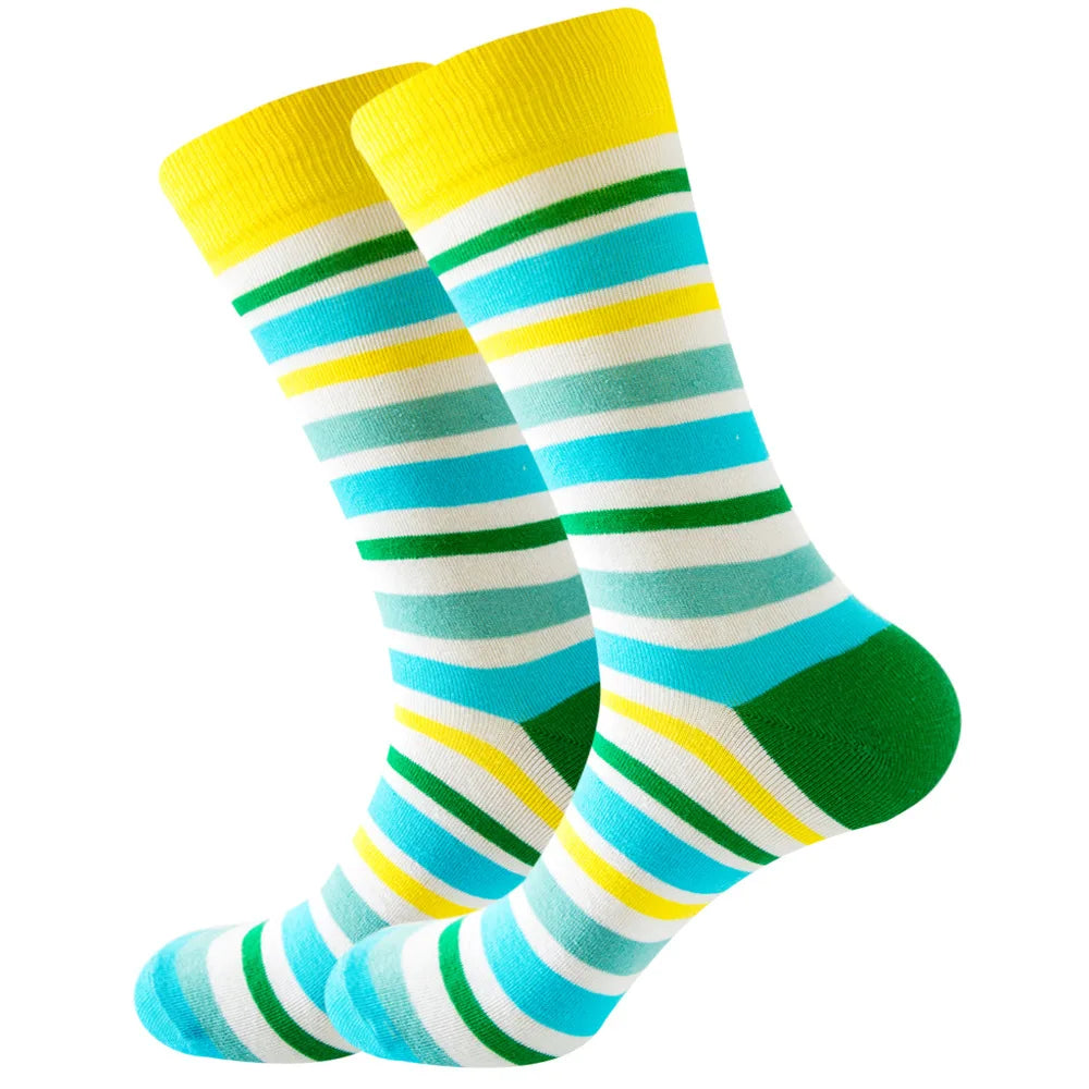 Men's Happy socks Colorful striped women's socks High quality checkered diamond geometry Harajuku combed cotton socks gift socks