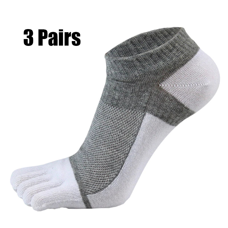 3 Pairs Five Finger Ankle Socks Cotton Men's Casual Mesh Breathable Comfortable No Show Socks With Toes
