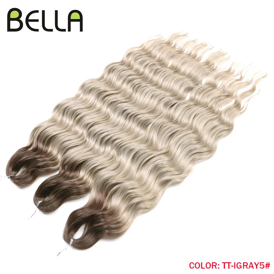 FASHION IDOL 24" 3pcs Deep Wave Curl Hair Synthetic Water Wave Braiding Hair Extensions Ombre Rainbow color Twist Crochet Hair