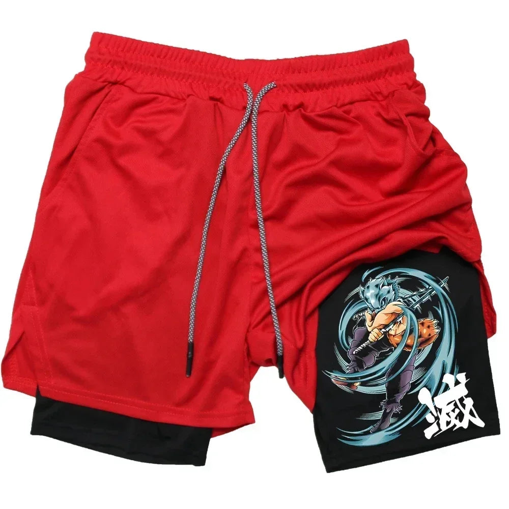 Outdoor Jogging Fitness Shorts Men's Printed Performance Double Layer Shorts Gym Workout Training Pants M-3xl