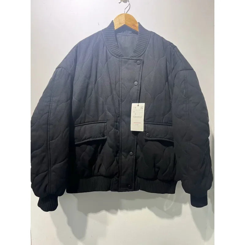 Autumn/Winter ZR Stock Cotton-Padded Loose-Fit Bomber Jacket Women's Cross-Border Best-Seller Crew Neck Casual Clothing