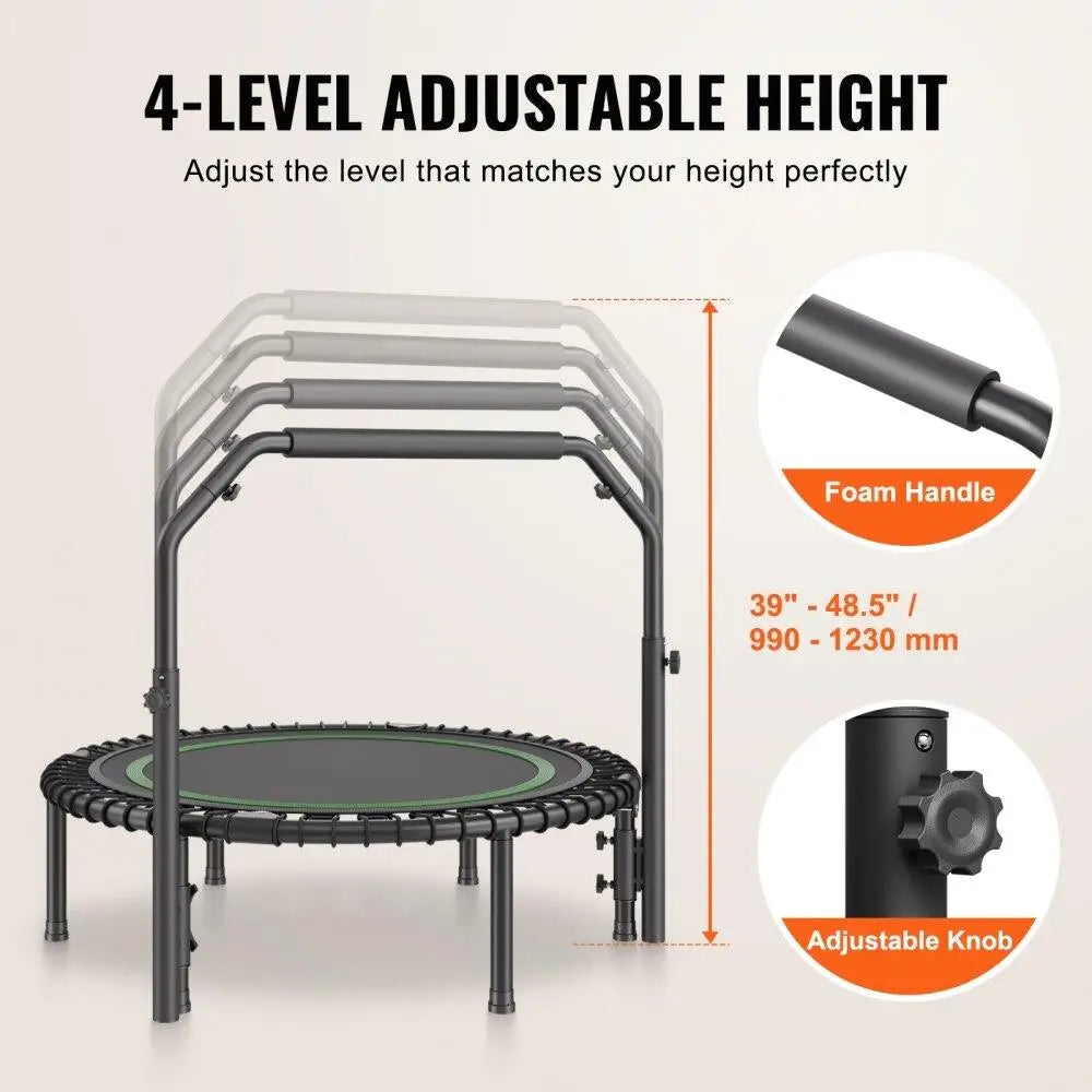 40 Foldable Mini Trampoline for Adults - Fitness Rebounder with Handle for Home Workout