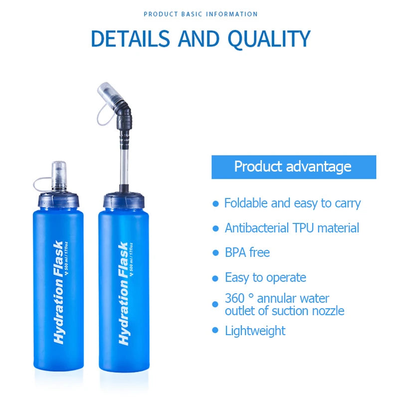 Foldable TPU Soft Flask Water Bottles 250ml 500ml 750ml Running Hydration Pack Waist Bag Vest Outdoors Sport Water Bottle Bag