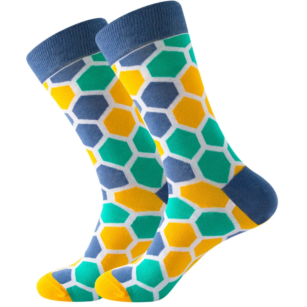 Men's Happy socks Colorful striped women's socks High quality checkered diamond geometry Harajuku combed cotton socks gift socks