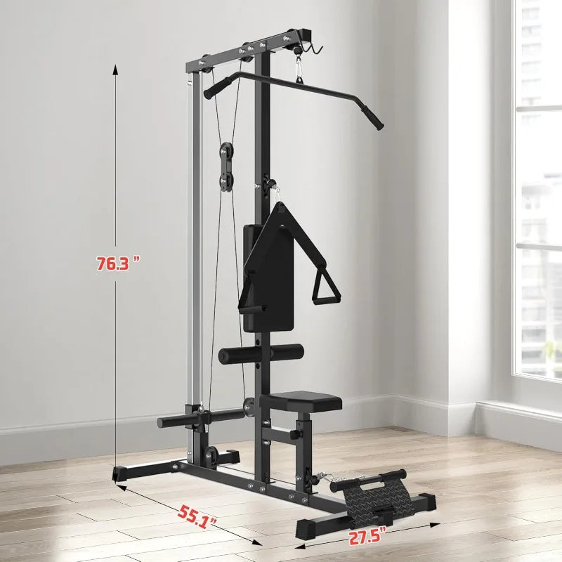 LAT Pulldown Machine, Multi-Functional Cable Machine with High Low Pulley Station, Row Cable Machine Home Gym Leg Support
