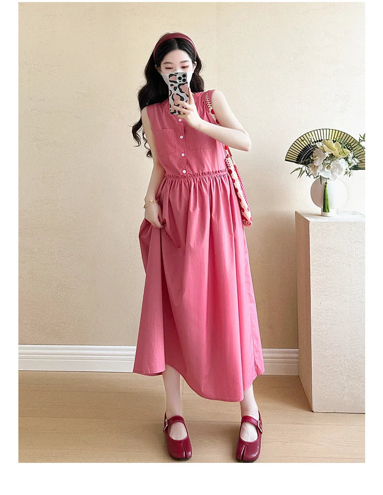 Pregnant Women's Clothing 2025 New Style Small Fresh Age Reducing Sleeveless Vest Long Skirt Loose Temperament Dress