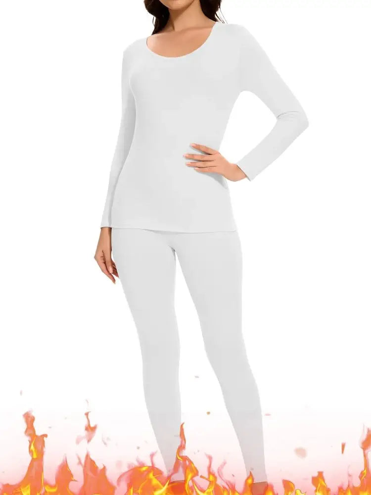 Women's Casual Warm Suit Long Sleeve Round Neck Bottoming Top Leggings Two-piece Set Solid Color Autumn Winter Outfits Female