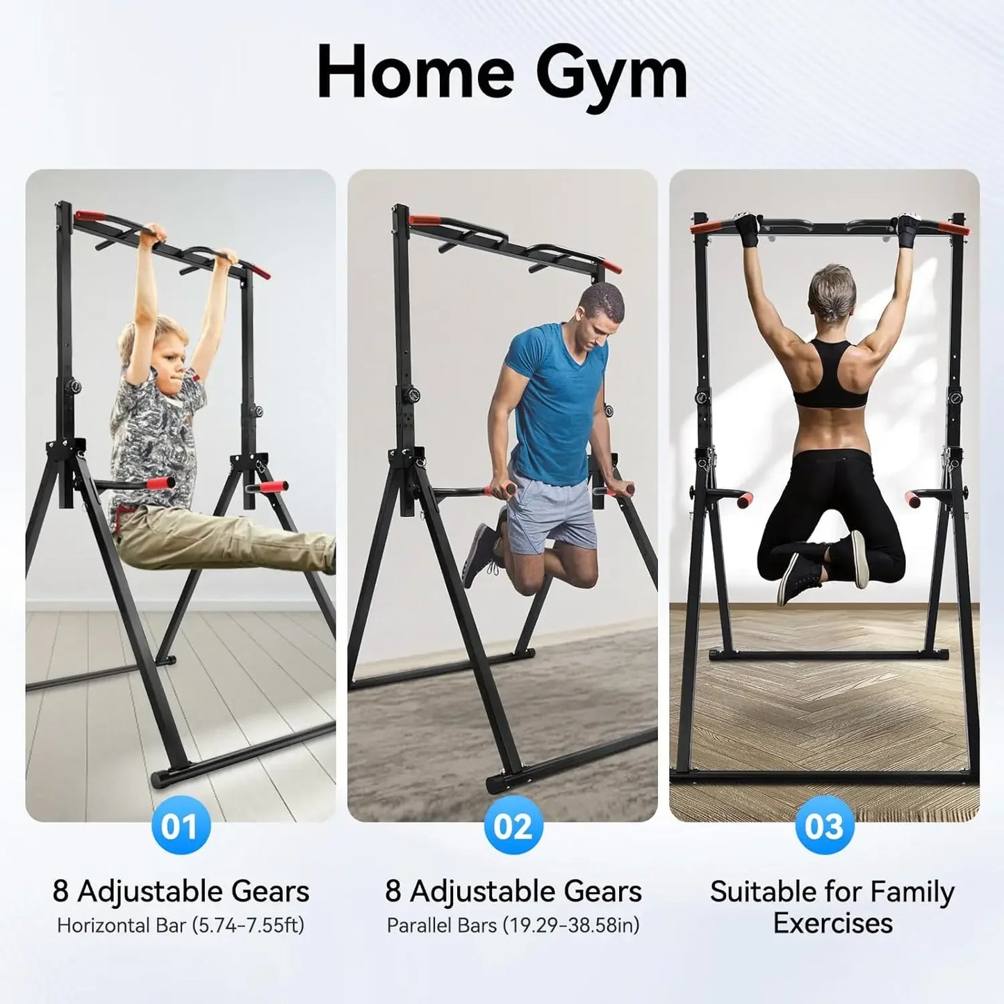 Pull Up Bar Dip Bar Power Tower Workout Dip Station Height Adjustable Free Standing Chin Up Bar Home Gym Equipment 440LBS Weight