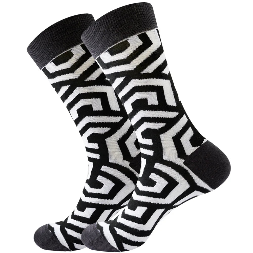Men's Happy socks Colorful striped women's socks High quality checkered diamond geometry Harajuku combed cotton socks gift socks