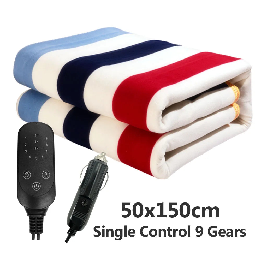 12V Cars Electric Blanket Heating Level Heated Travel Blanket for Car Outdoor Traveling Camping Pad 70x180cm/120x150cm/50x150cm