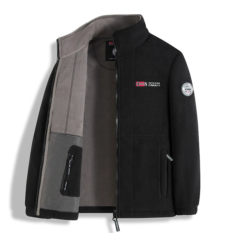 2025 Men's Fleece Coat Autumn and Winter Thickened Warm Windproof Cold-proof Loose Plus Size Outdoor Sports Collar Fleece Jacket