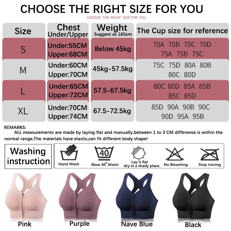 CZGUKE Running Fitness Sports Bra Front Zipper Women's Underwear Shockp roof Top Bra Breathable Seamless Yoga Bra