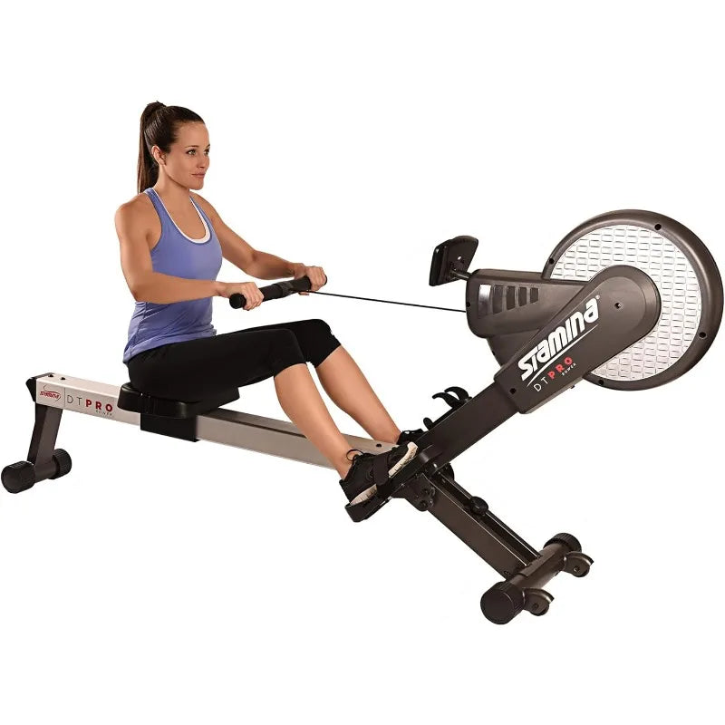 Stamina Pro Dual Air and Magnetic Resistance Rowing Machine Foldable Fitness Coaching App and Wireless Chest Strap Heart Monitor