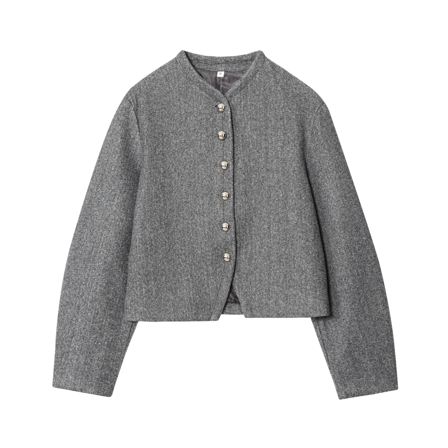 Women's Autumn And Winter New Fashion Simple Short Coat Round Neck Single Breasted Solid Color Commuting Casual Jacket Top