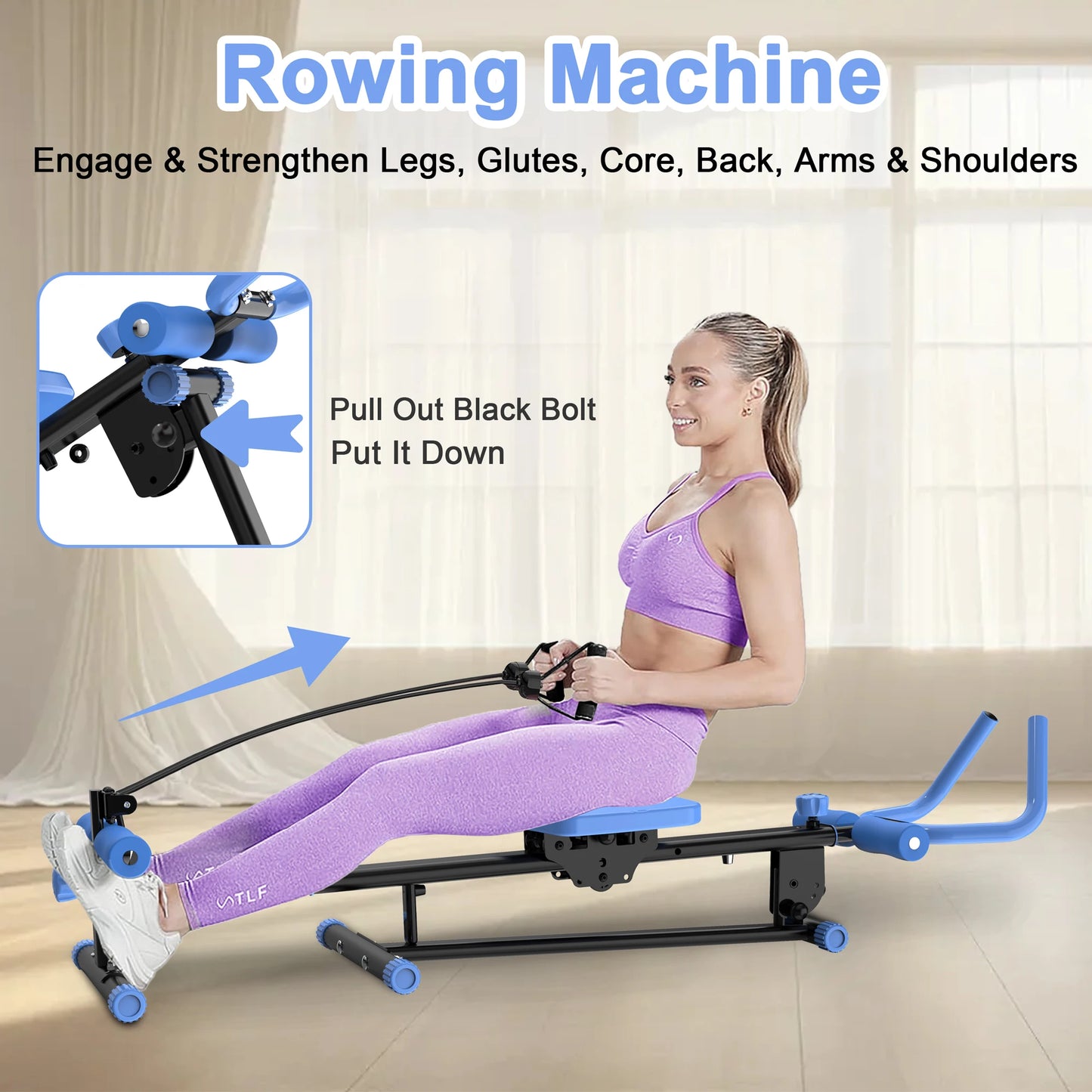 4-in-1 Ab Exercise Equipment - Rowing Machine, Leg Press Machine, Ab Glider Machine, Roman Chair, Fitness Workout Equipment for