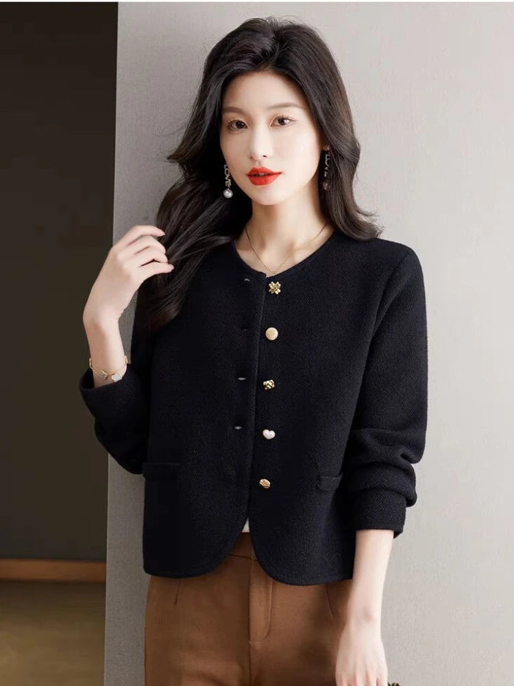 Women 2025 Clothing Fashion Solid Sweaters Coat Autumn Winter New Vintage Elegant Chic Button Short Style Knitted Cardigan