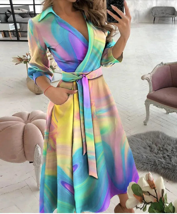 Women's summer off the shoulder hanging neck tie loose women's dress for commuting versatile temperament