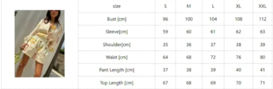 Women Fashion Elastic Waist Two Piece Sets Elegant Floral Print Lapel Long Sleeve Top Short Pants Suit Casual Holiday Outfits