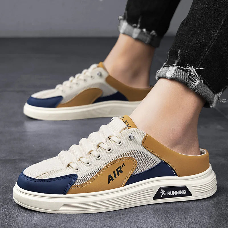 2025 Summer New Men's Shoes Slip-On Loafers Flat Slippers Summer Half Slippers Lightweight Lazy Shoes Student Sandalias Zapatos