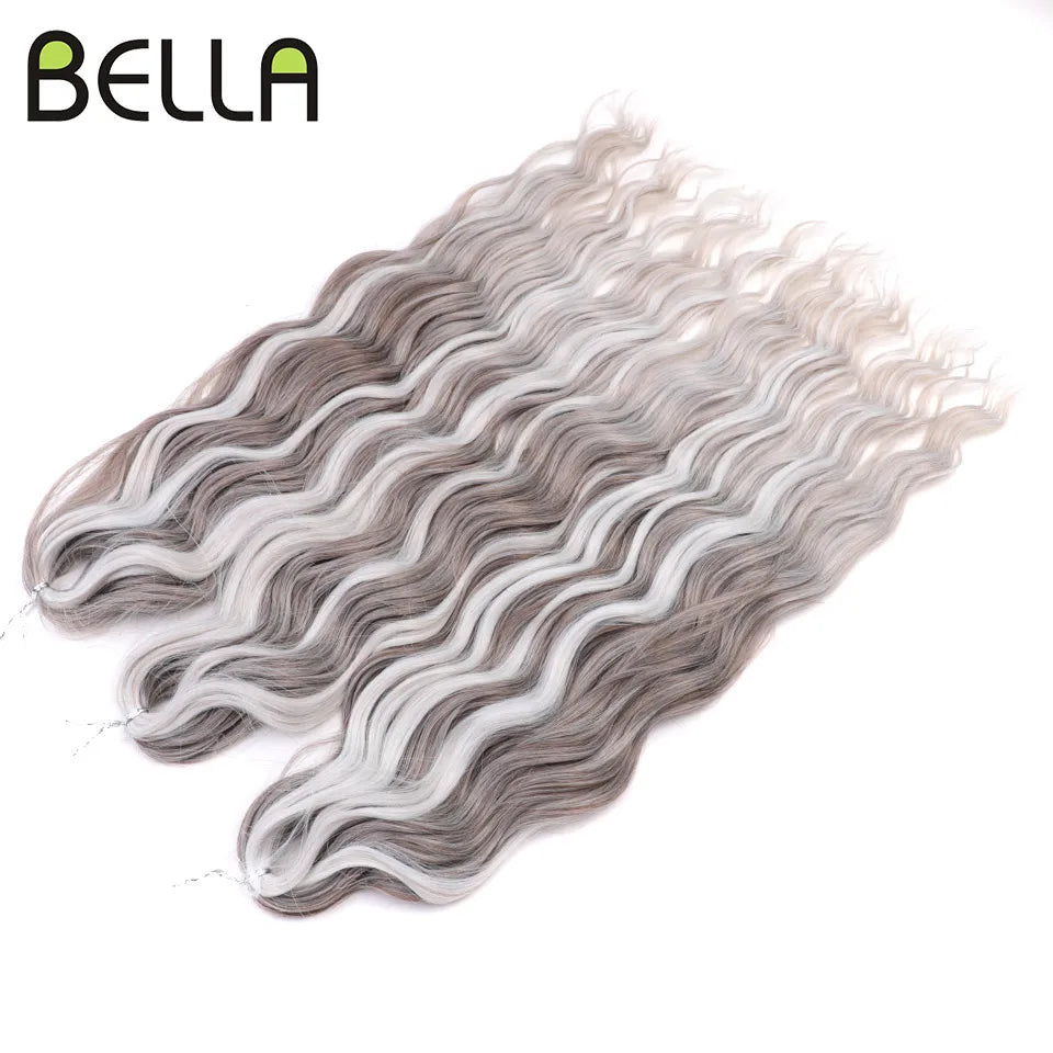 FASHION IDOL 24" 3pcs Deep Wave Curl Hair Synthetic Water Wave Braiding Hair Extensions Ombre Rainbow color Twist Crochet Hair