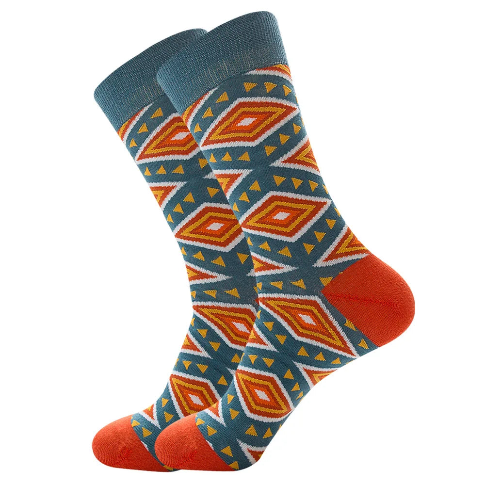 Men's Happy socks Colorful striped women's socks High quality checkered diamond geometry Harajuku combed cotton socks gift socks