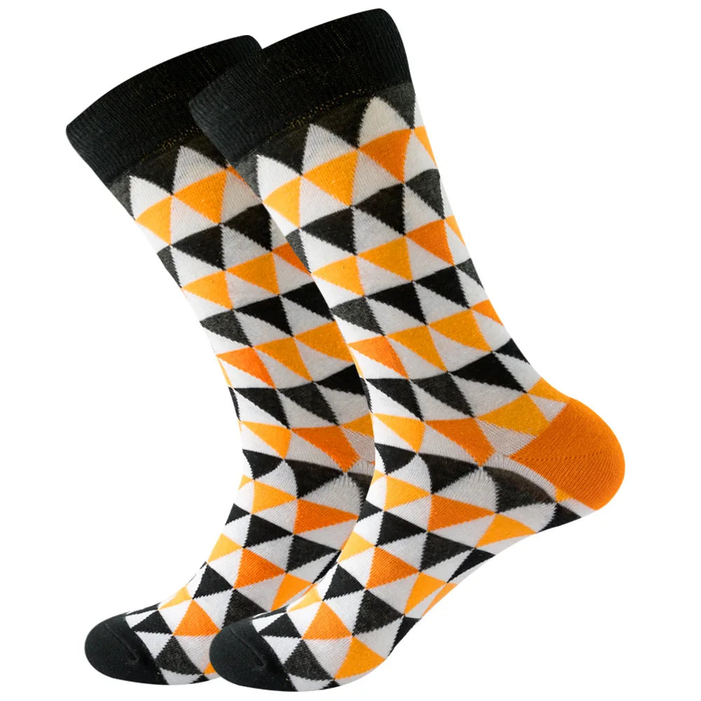 Men's Happy socks Colorful striped women's socks High quality checkered diamond geometry Harajuku combed cotton socks gift socks
