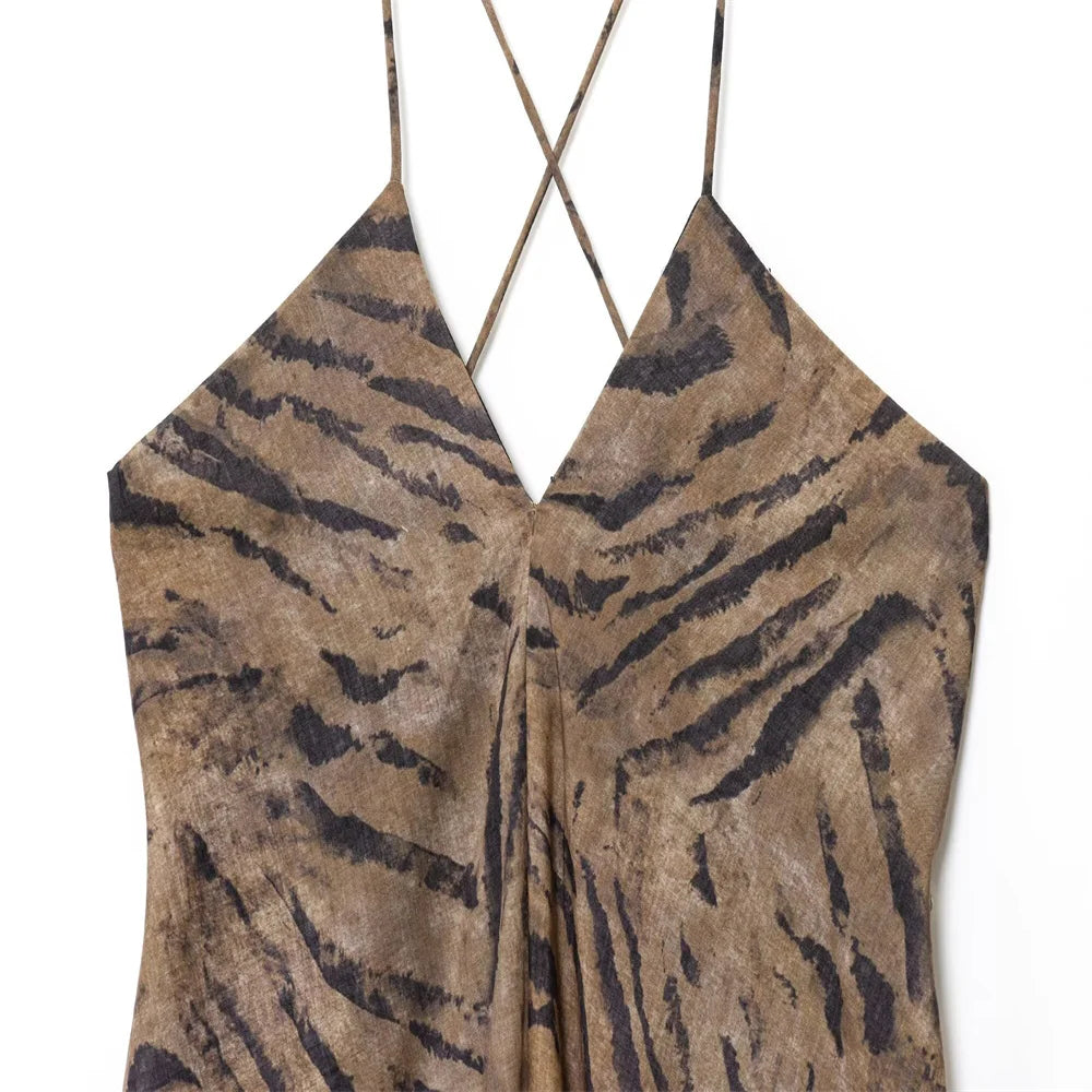 European and American style foreign trade women's clothing new 2025 vacation style sexy printed suspender dress