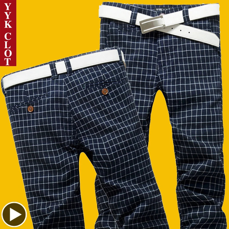 Plaid Pants Men Trousers Mens Fashion Casual High Quality Brand Business Oversized Pants Male Cotton Formal linen pants jean Man