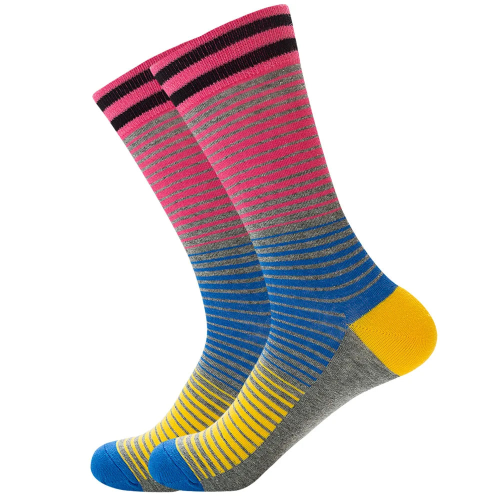 Men's Happy socks Colorful striped women's socks High quality checkered diamond geometry Harajuku combed cotton socks gift socks