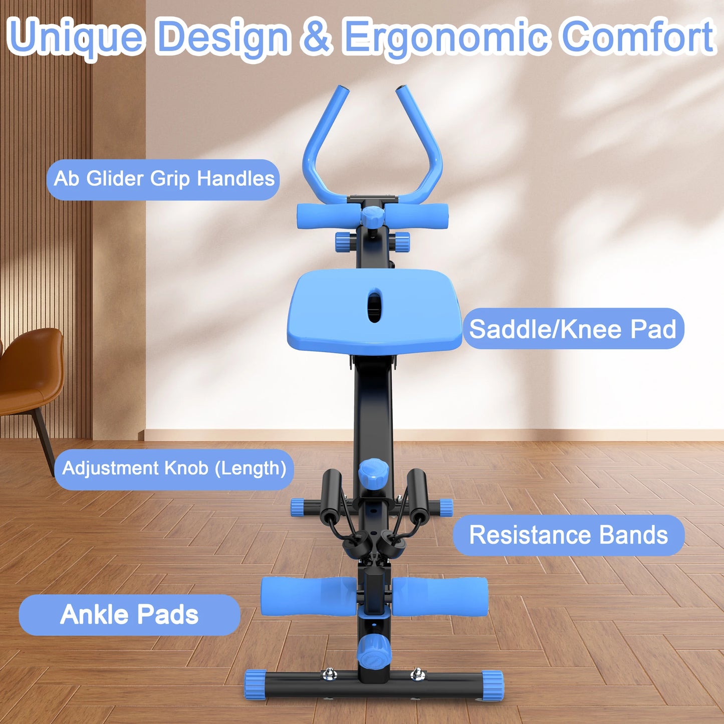 4-in-1 Ab Exercise Equipment - Rowing Machine, Leg Press Machine, Ab Glider Machine, Roman Chair, Fitness Workout Equipment for