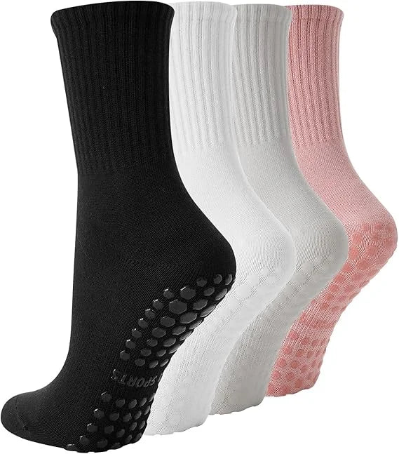 4-6 pairs of women's yoga socks, solid color midsole anti slip grip yoga Pilates ballet socks