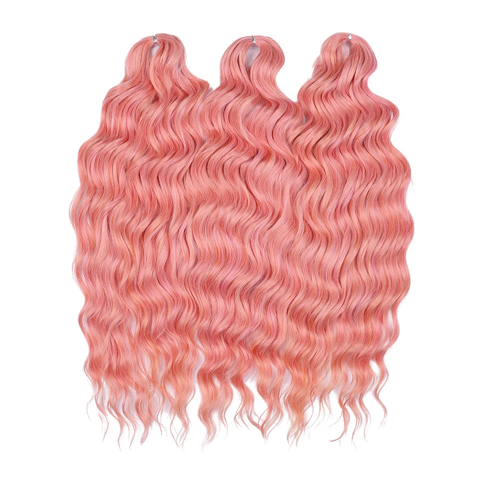 FASHION IDOL 24" 3pcs Deep Wave Curl Hair Synthetic Water Wave Braiding Hair Extensions Ombre Rainbow color Twist Crochet Hair