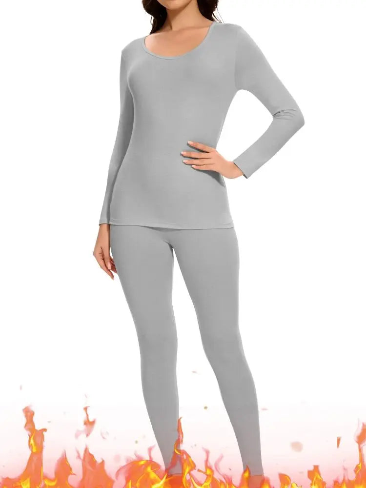 Women's Casual Warm Suit Long Sleeve Round Neck Bottoming Top Leggings Two-piece Set Solid Color Autumn Winter Outfits Female